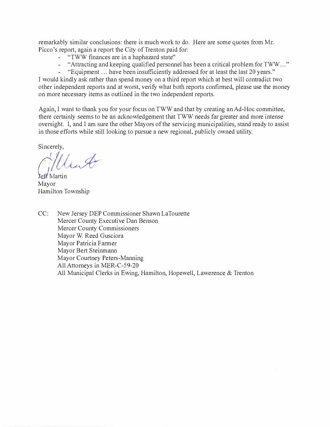 Page 2 of Mayor Martin Letter to Trenton City Council on October 7 2025